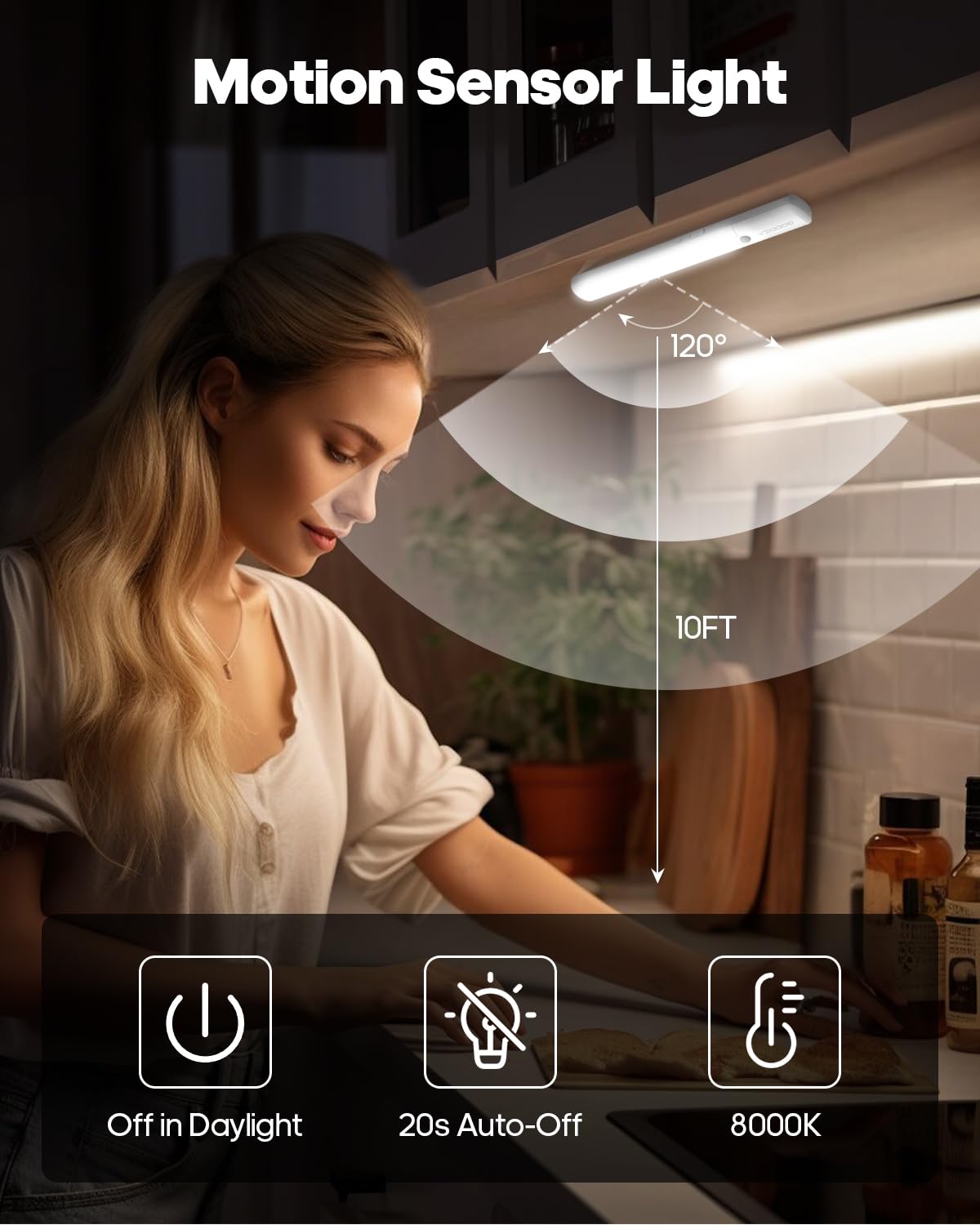 Goodea Under Cabinet Lighting, LED Motion Sensor Light Indoor, Wireless Rechargeable Battery Operated Under Cabinet Lights for Kitchen,Dimmble Closet Lights (6 Pack)