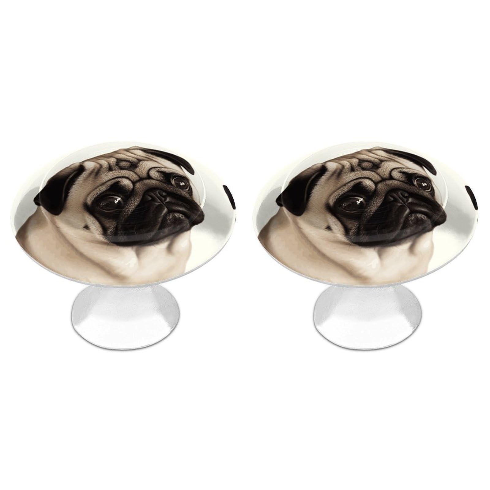 FekiLoot Pug Dog Cabinet Knob 2 Pack Mini Round Drawer Pulls Stainless Steel Dresser Drawer Knobs Kitchen Drawer Hardware for Bathroom Dresser Closet Door Knobs