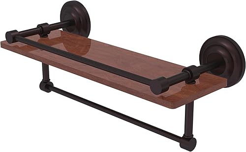 Miniatura 7 de Allied Brass QN-1TB-16-GAL-IRW Que Collection - Estante de madera IPE de 16 pulgadas para galería de madera y toallero, latón satinado