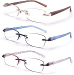 3-Pack Lunettes de lecture sans ardeur pour femmes, Légères lecteurs de charnières de printemps, Elégantes lunettes artistiques classiques UV 400