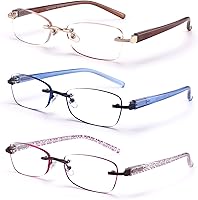 FEIVSNEYEWEAR 3-Pack Rimless Reading Glasses for Women - Lightweight Spring Hinge, UV400, Stylish Artistic Readers