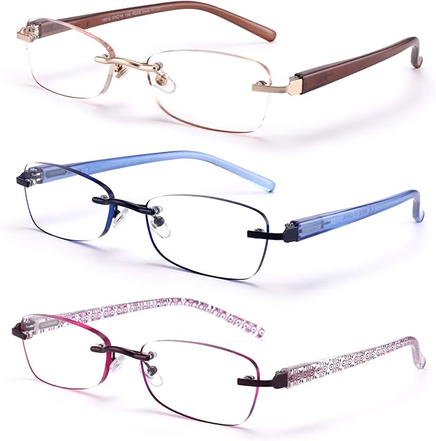 3-Pack Lunettes de lecture sans ardeur pour femmes, Légères lecteurs de charnières de printemps, Elégantes lunettes artistiques classiques UV 400