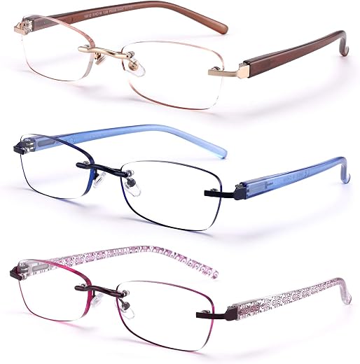 FEIVSN 3-Pack Rimless Reading Glasses for Women Spring Hinge Readers Lightweight Classic Elegant Artistic Eyeglasses(Mix, ...