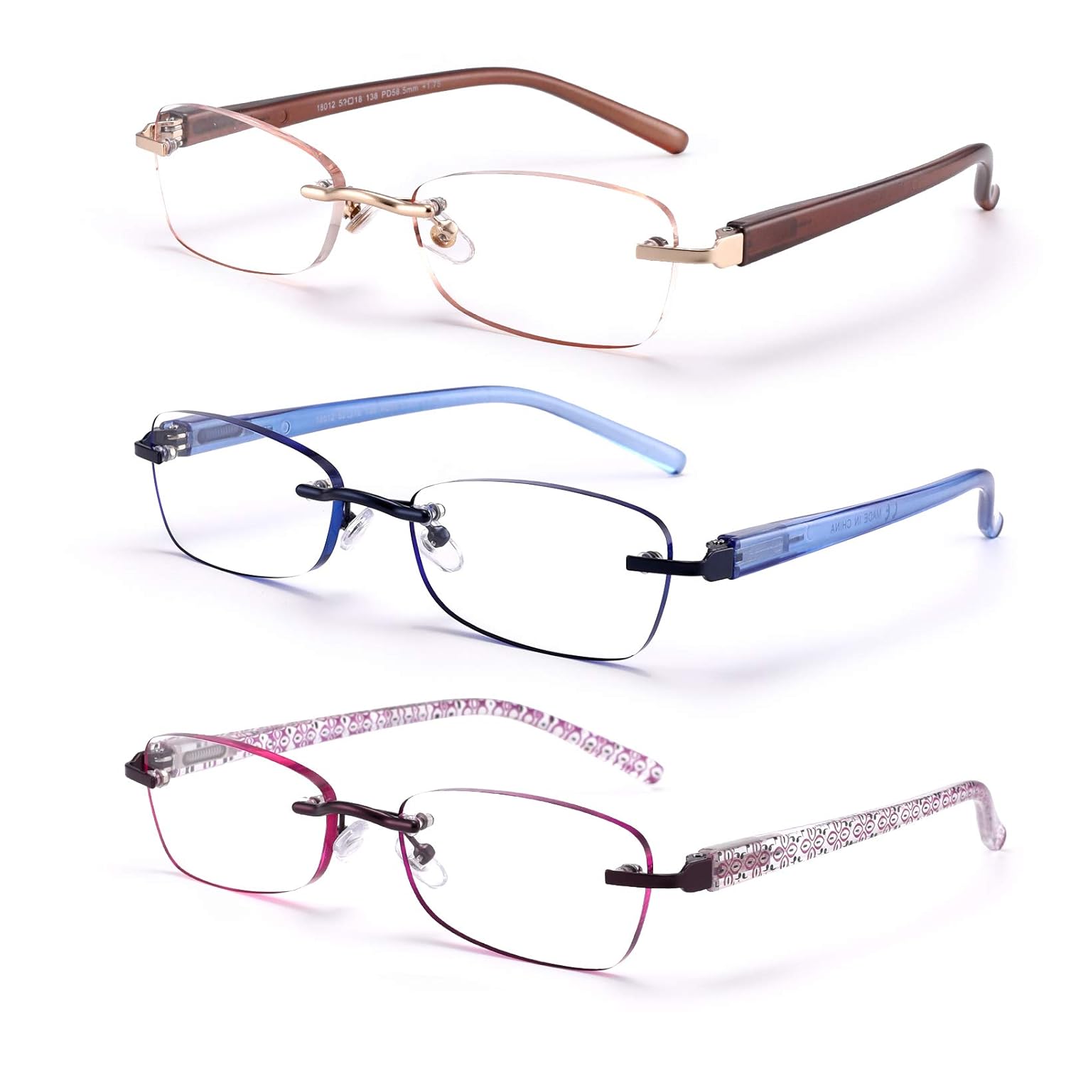 FEIVSN 3-Pack Rimless Reading Glasses For Women Lightweight Spring Hinge Readers Classic Elegant Artistic Eyeglasses UV 400