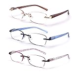 FEIVSN 3-Pack Rimless Reading Glasses For Women, Lightweight Spring Hinge Readers, Classic Elegant Artistic Eyeglasses UV 400 (Mix 1.25 Etc)