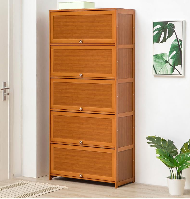 Miniatura 4 de LOYALHEARTDY Armario de almacenamiento de zapatos de bambú de 10 niveles de alto, estante de almacenamiento de zapatos independiente con puertas