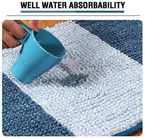 H.VERSAILTEX Kitchen Mat 2 PCS Kitchen Rugs Non Slip Chenille Ombre Dyeing Kitchen Runner Rug Water Absorbent Striped Kitchen Rug Set for Floor Rug Standing Rugs(47" x 17" + 24" x 17", Moroccan Blue)