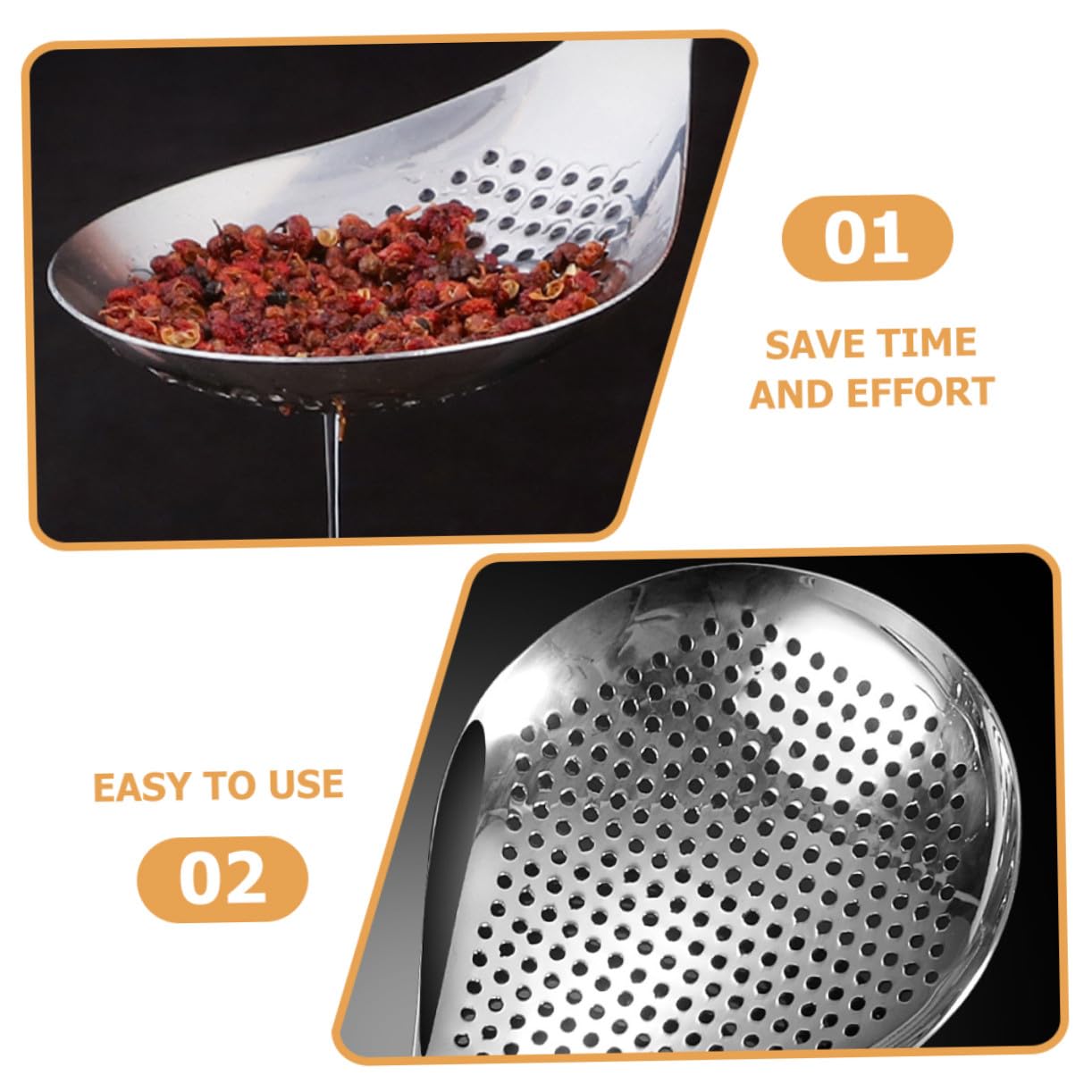 2piezas Colador De Acero Inoxidable Mango Cómodo y Orificio Para Colgar Cuchara Coladora Para Pasta Cuchara De Cocina Para Alimentos Horneados