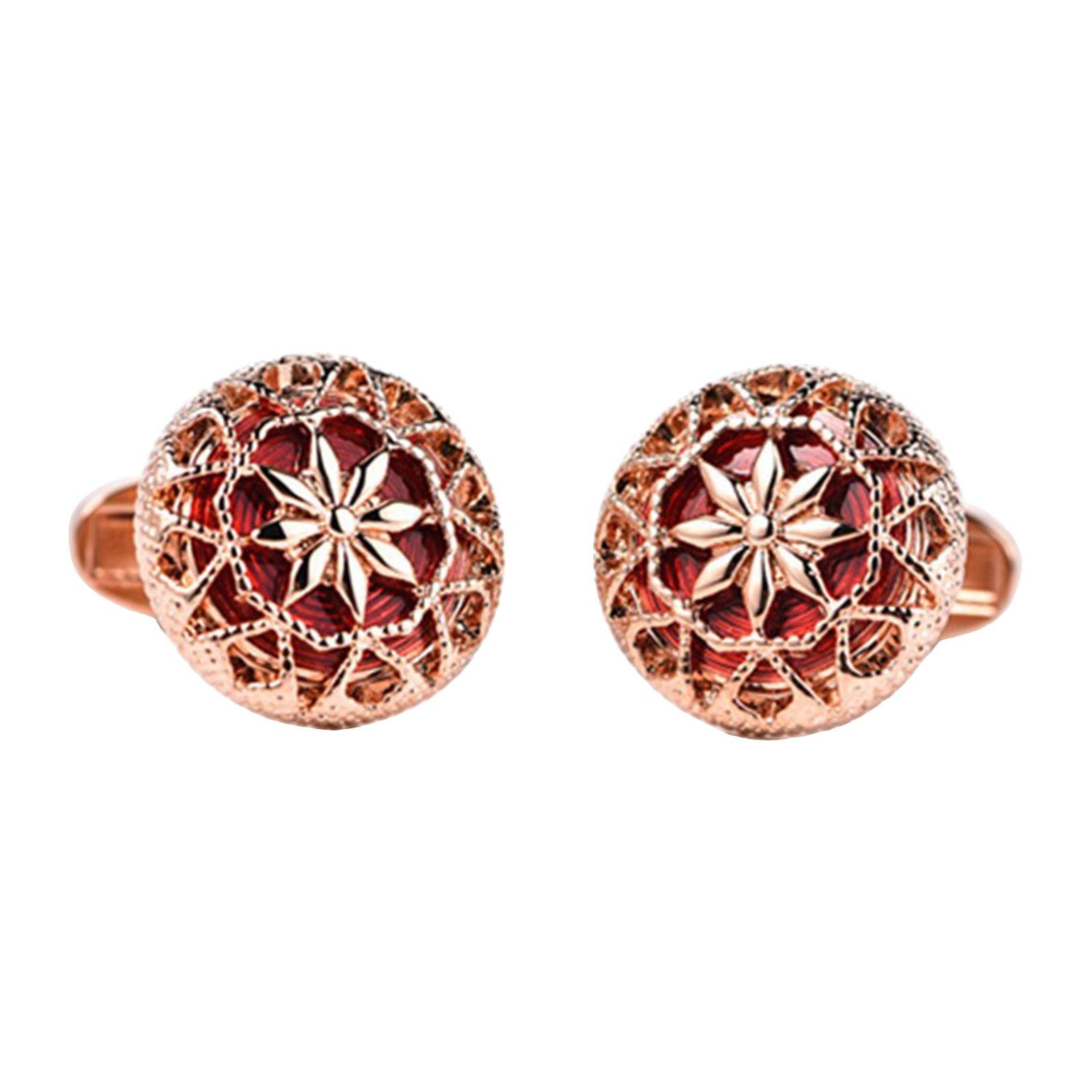 Mens Cufflinks Round Crystal Flower Dress Shirt Cuff Links for Business Rose Gold-image-35