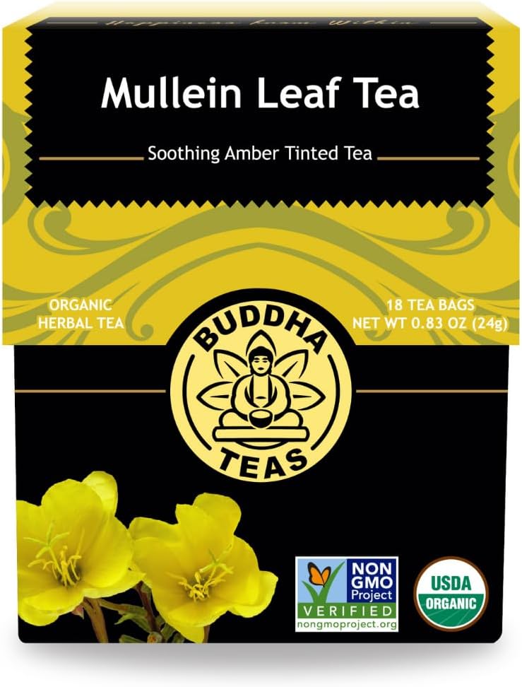 Buddha Teas Organic Mullein Leaf Tea - 1 Box - Kosher, Caffeine-Free, GMO-Free - 18 Bleach-Free Tea Bags multi 24g