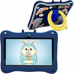 Tablet Infantil E13 Tela 7" 12GB + 2GB RAM, Wi-Fi, Bluetooth e 5G com Case Silicone, Canetinha Touch e Alça de Transporte (Azul)