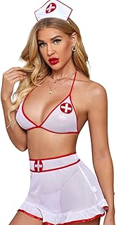 LUXZII Women’s Nurse-Themed Babydoll Costume – White Sheer Dress with Red Trim, Triangle Top, Skirt & Matching Headpiece –... Price In India