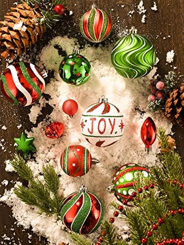 Valery Madelyn 16pcs 8cm Shatterproof Christmas Baubles, Country Red Green and White Christmas Ball Ornaments for Christmas Tree Decoration
