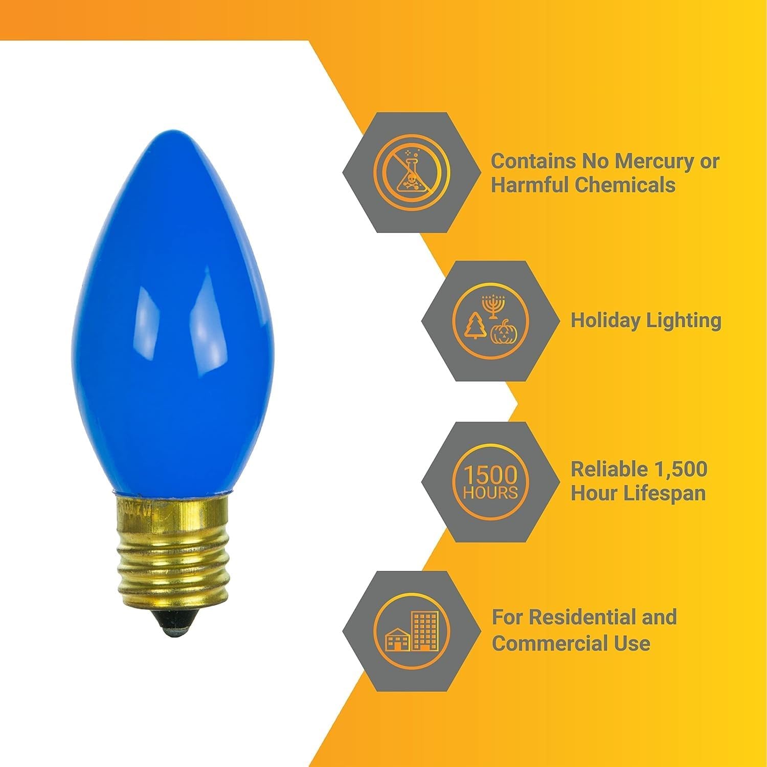 Diodesy- C9 Christmas Replacement Blue Light Bulbs 7W E17 Intermediate Base 25 Lumen Title 20 Approved Pack of 25- Decorative Colored Indoor String Night Lights for Holiday Patio Porch Decor