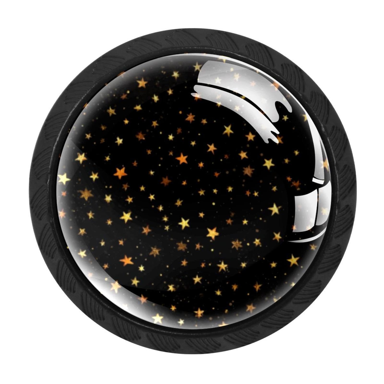 CHENZZZZ 4 Pack Black Golden Stars Pattern Black (3) Cabinet Pulls with Screws, Kitchen Cabinet Knobs Hardware