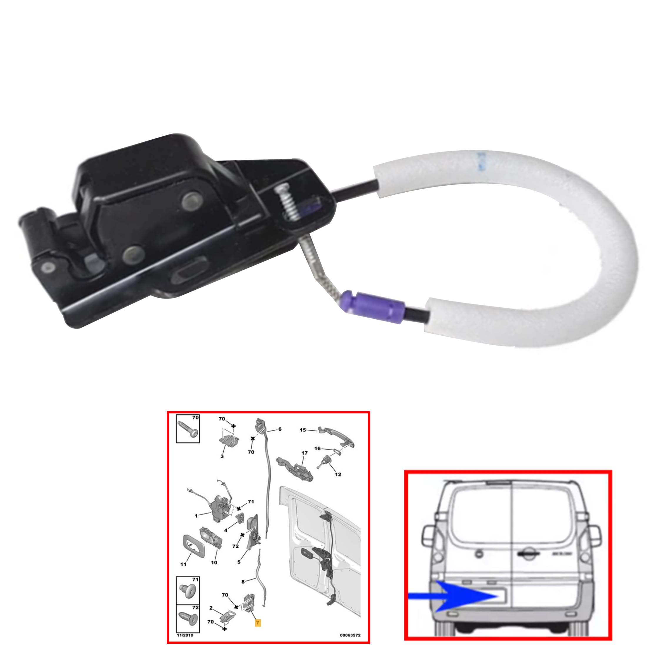 Partsline Mécanisme de Serrure Inférieure de Porte Arrière Gauche (côté conducteur) compatible avec Jumpy, Scudo, Expert (2016-) - 1498381080 9137L3