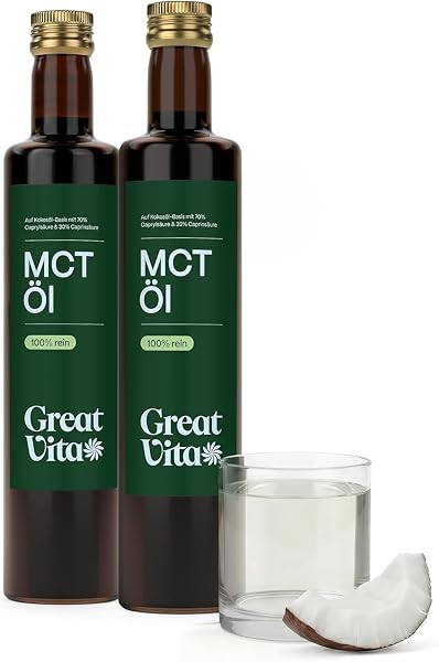 GreatVita MCT Öl auf Kokosölbasis 2x 500 ml | C8 & C10 Fettsäuren, Premium Qualität - 70% Caprylsäure & 30% Caprinsäure - Aufdruck kann variieren - 1