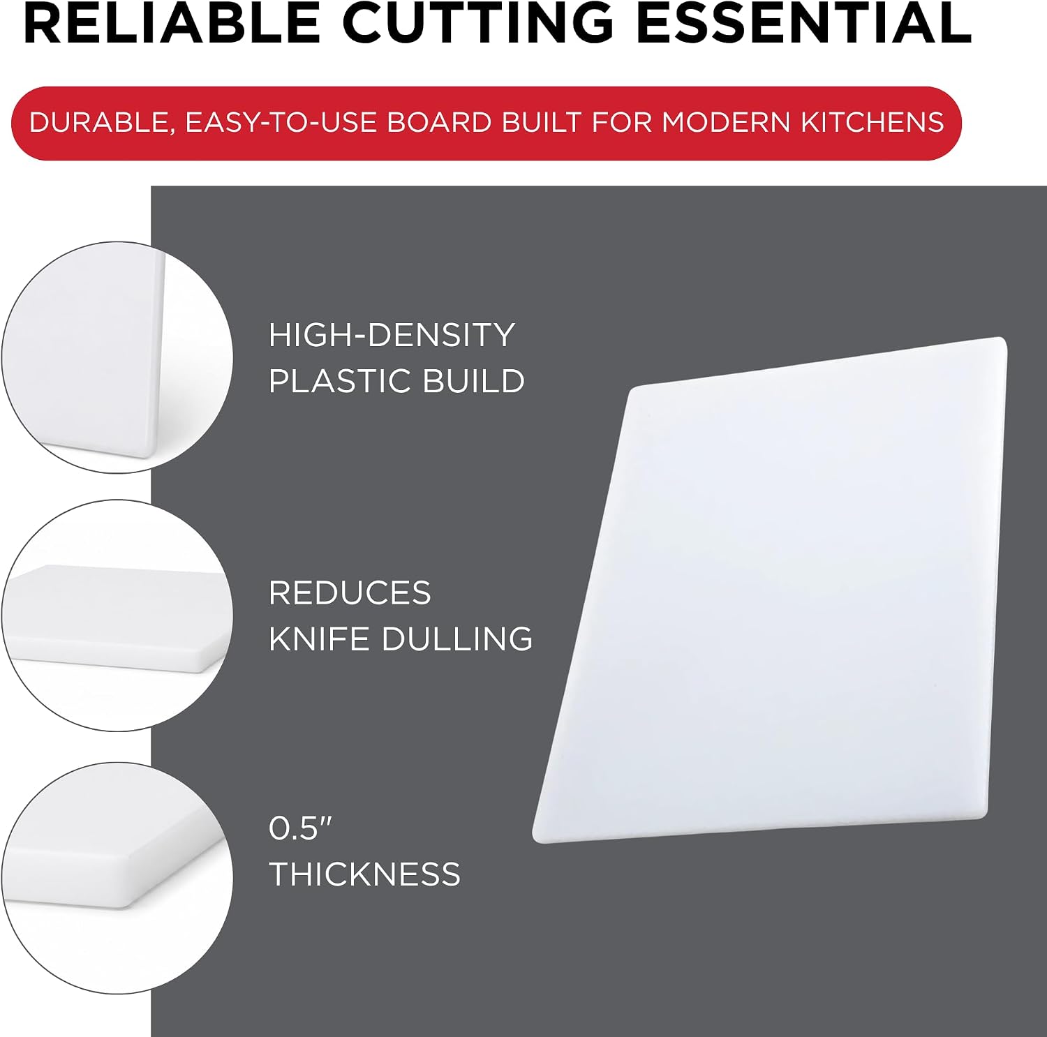 Winco CBWT-1218 Cutting Board, 12 by 18 by 1/2-Inch, White