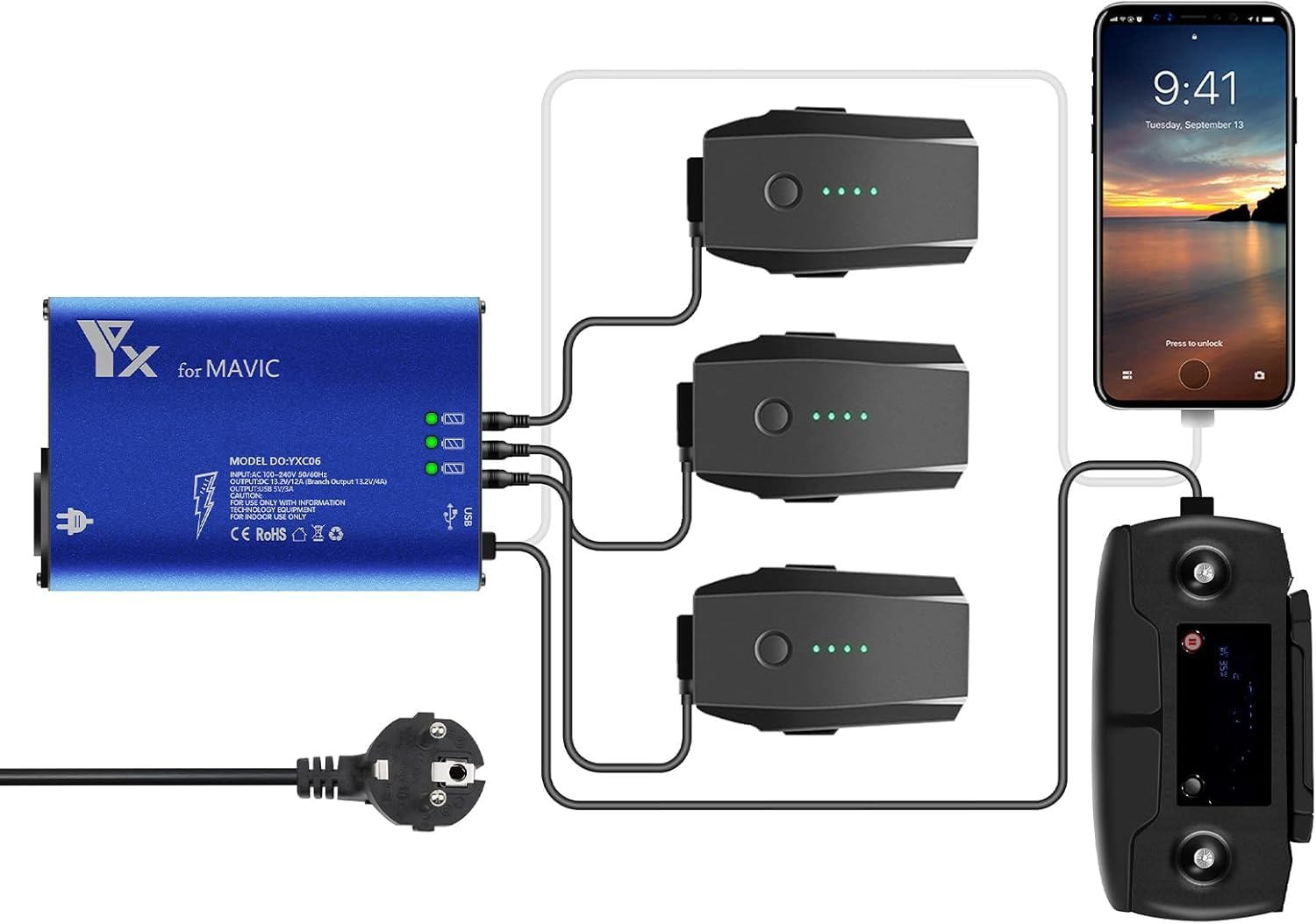 Chargeur de batterie intelligent 5 en 1 pour DJI Mavic Pro Drone Batterie et télécommande