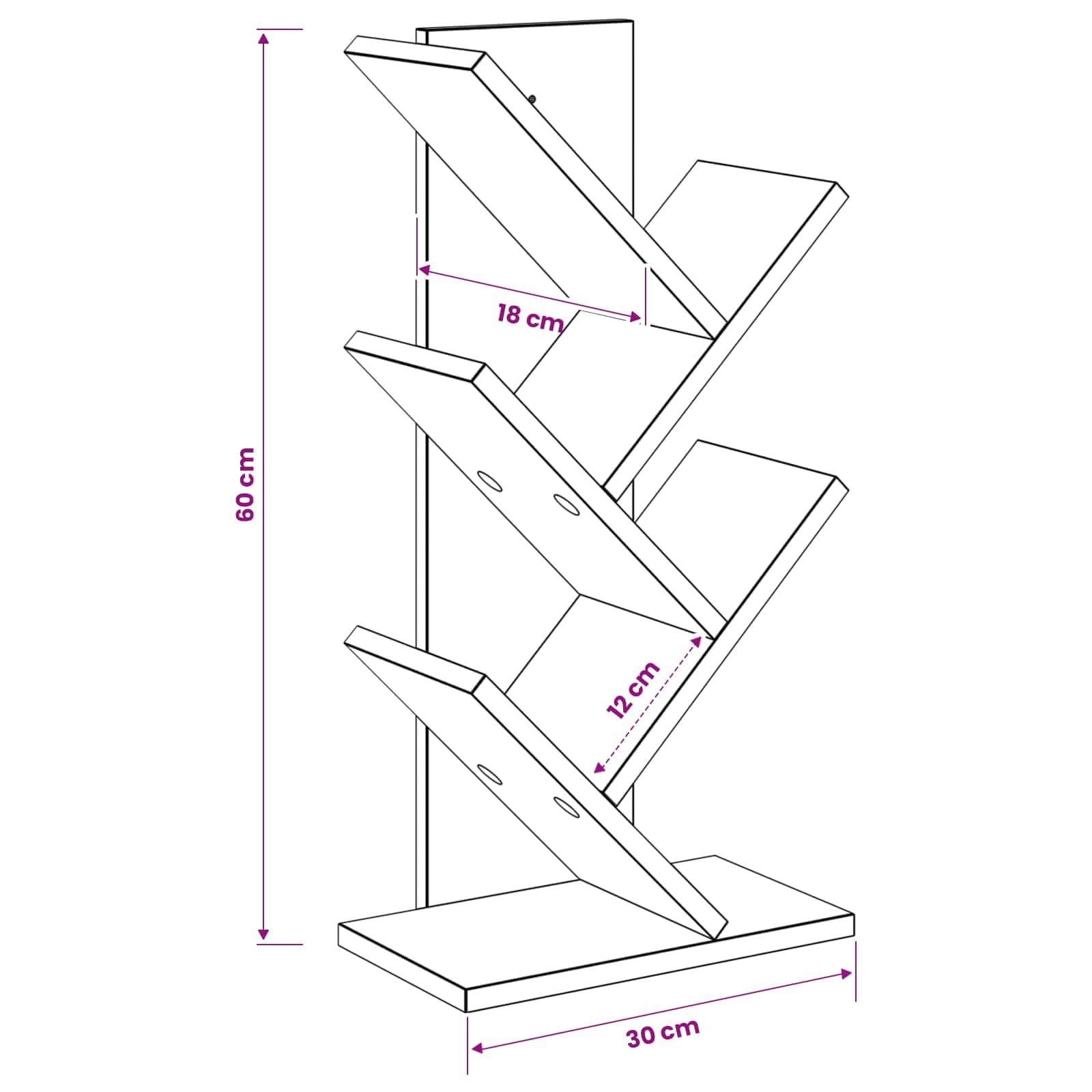 Libreria a 4 livelli, 30 x 18 x 60 cm, rovere fumé | Scaffale compatto con struttura aperta per libri e decorazioni in soggiorno, camera da letto o ufficio.