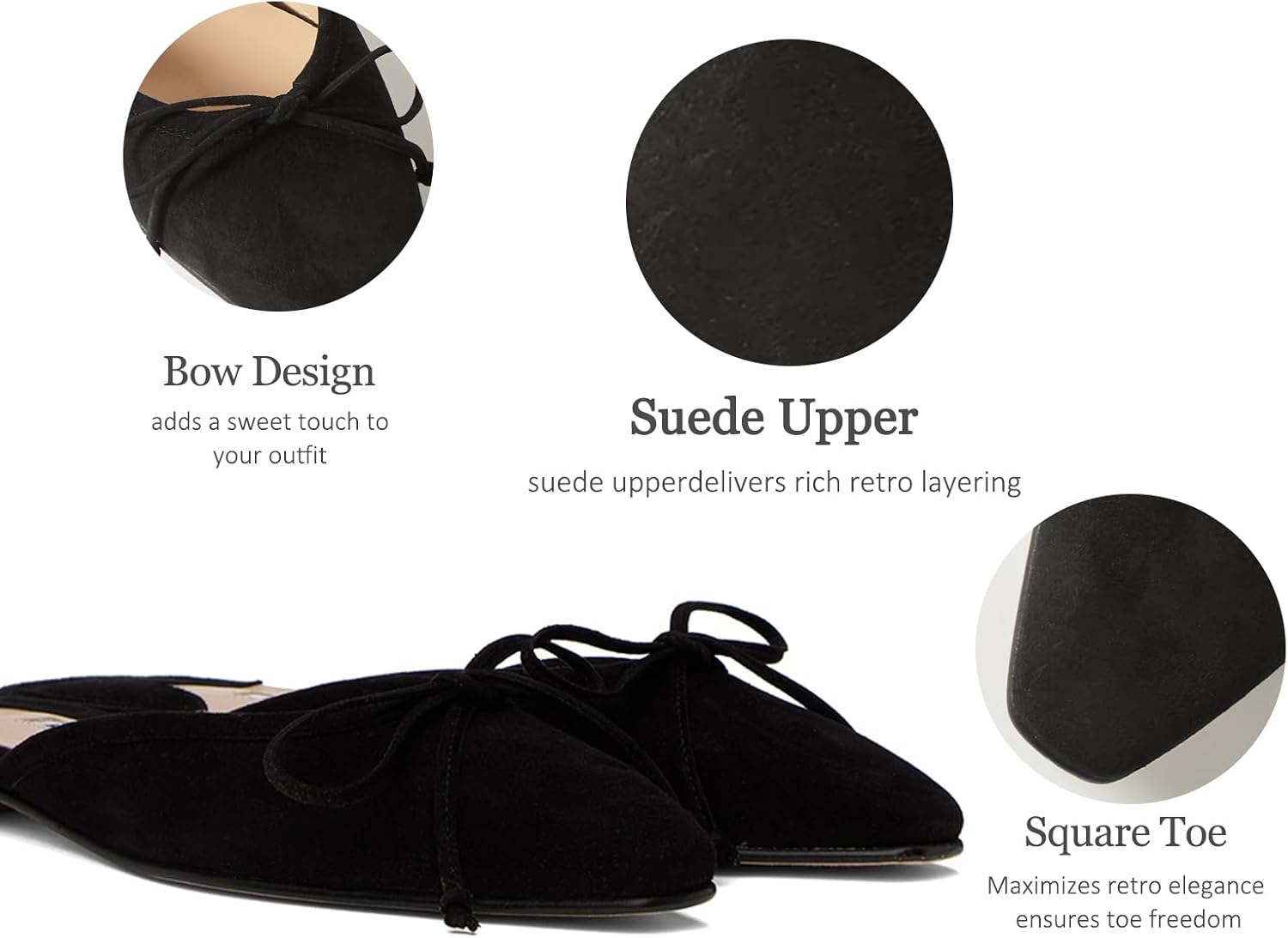 QIV Mule for Women Satin Square Toe Bow Flats Closed Toe Slip on Backless Loafers - Image 6