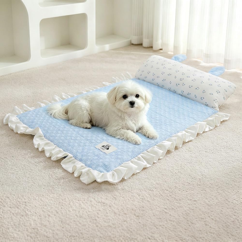 Dog Cooling Mat, 46X61cm Self Cooling Mat for Dogs Cats, Pet Cooling Pillow Pad for Dogs Cats, Scratch-Resistant Foldable Animals Waterproof Cool Pads for Bed in Summer、Blue