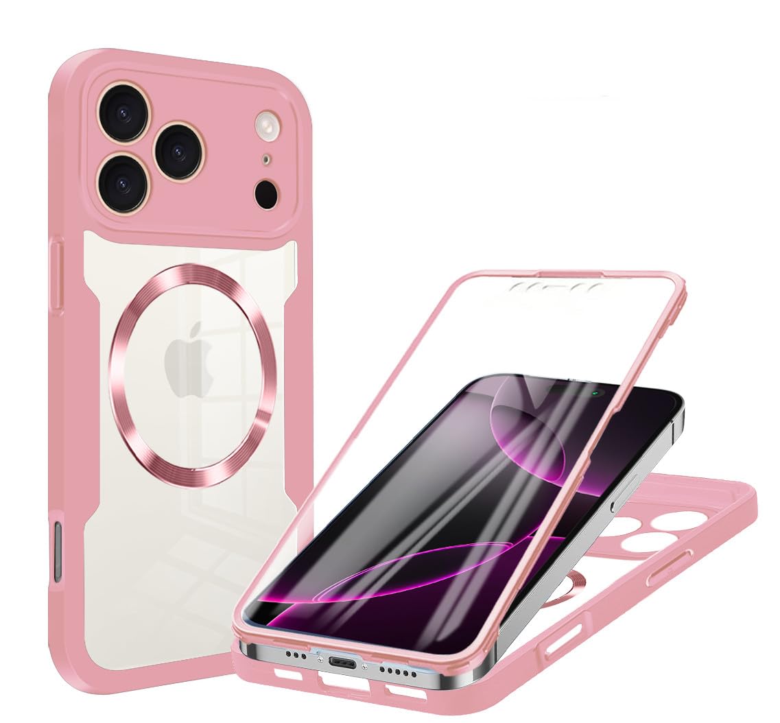 Coque iPhone 17 rose silicone aimantée transparente rigide intégrale - 8