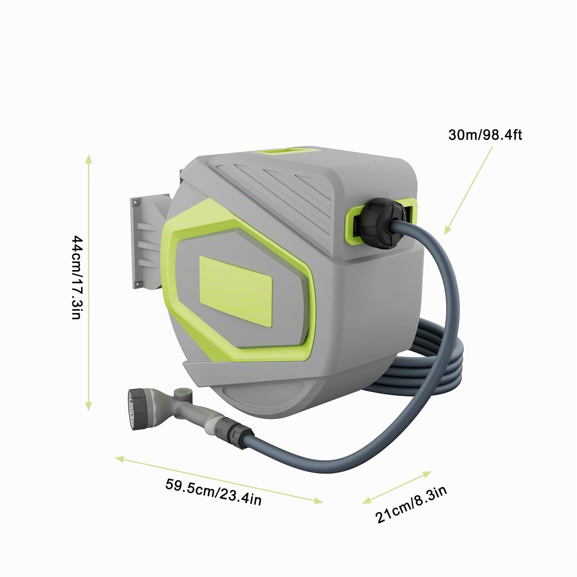 YRHome 30m Gartenschlauch Schlauchtrommel Wandmontage, Automatik Aufrollfunktion, 10 Funktionen Sprühdüse, 180° schwenkbar, Schlauchbox Wandschlauchhalter Wasserschlauchaufroller, Grau & Gelb