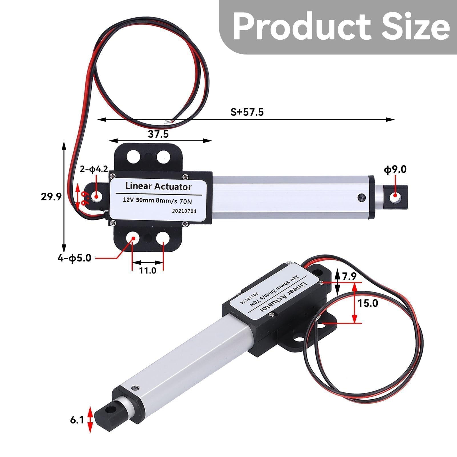Actionneur Linéaire Mini 12V DC - Course 50mm, Faible Bruit Commutateur De Limite Interne Usage Automobile Et Industriel 94154972