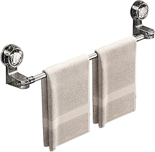 ウォールタオルラック - 調節可能な吸盤ホルダー、バスルーム収納バーステンレススチールロッド |ローブ、雑巾、衣服、自宅、アパート、ホテル、キッチン、シャワーのための整理整頓されたスペース