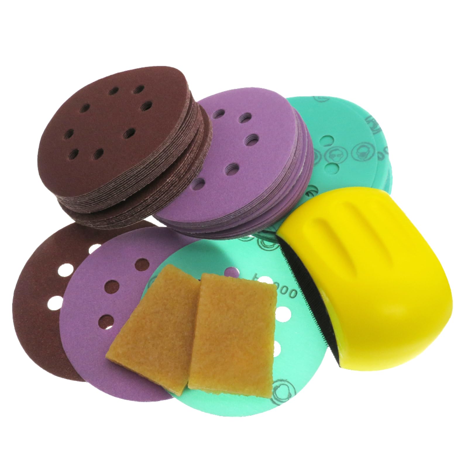 Disques Abrasifs Auto-agrippants De 12,7 Cm Assortiment De Papier Abrasif Grain 60-1000 Avec Bloc De Ponçage Et Nettoyeur De Ceinture Gomme Pour Meubles En Bois