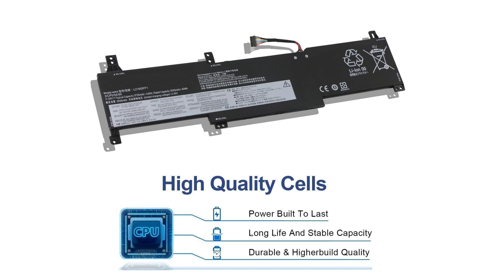 Batterie pour ordinateur portable Lenovo L21D3PF0 L21M3PF0 SB11D70893 11,25 V 42 Wh compatible avec Lenovo L21D3PF0 L21M3PF0 SB11D70893
