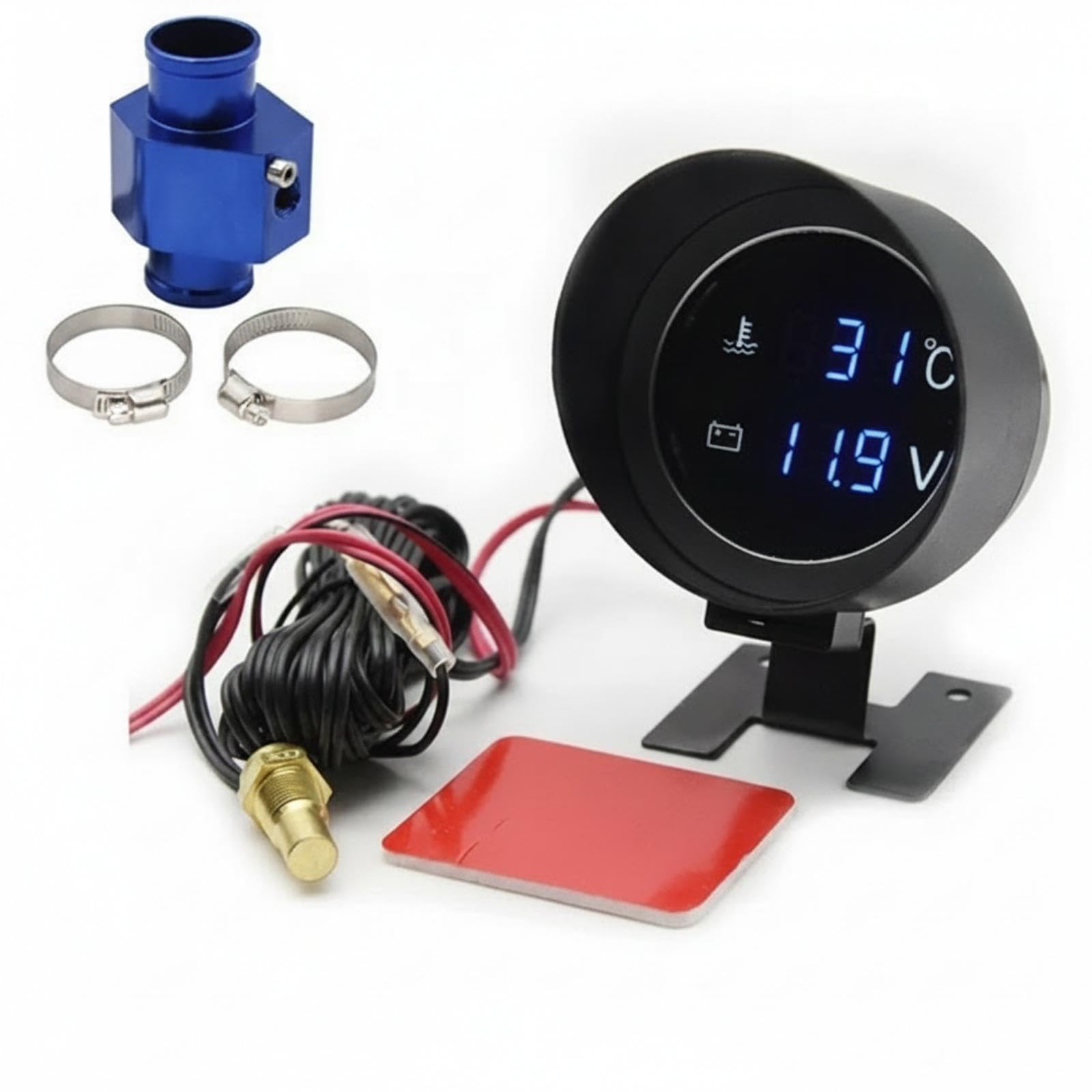 Blue LED Water Temp Gauge Brass Adapter Water Temperature Gauge Assembly Glossy Black Vehicle Digital Temperature Meter-image-10