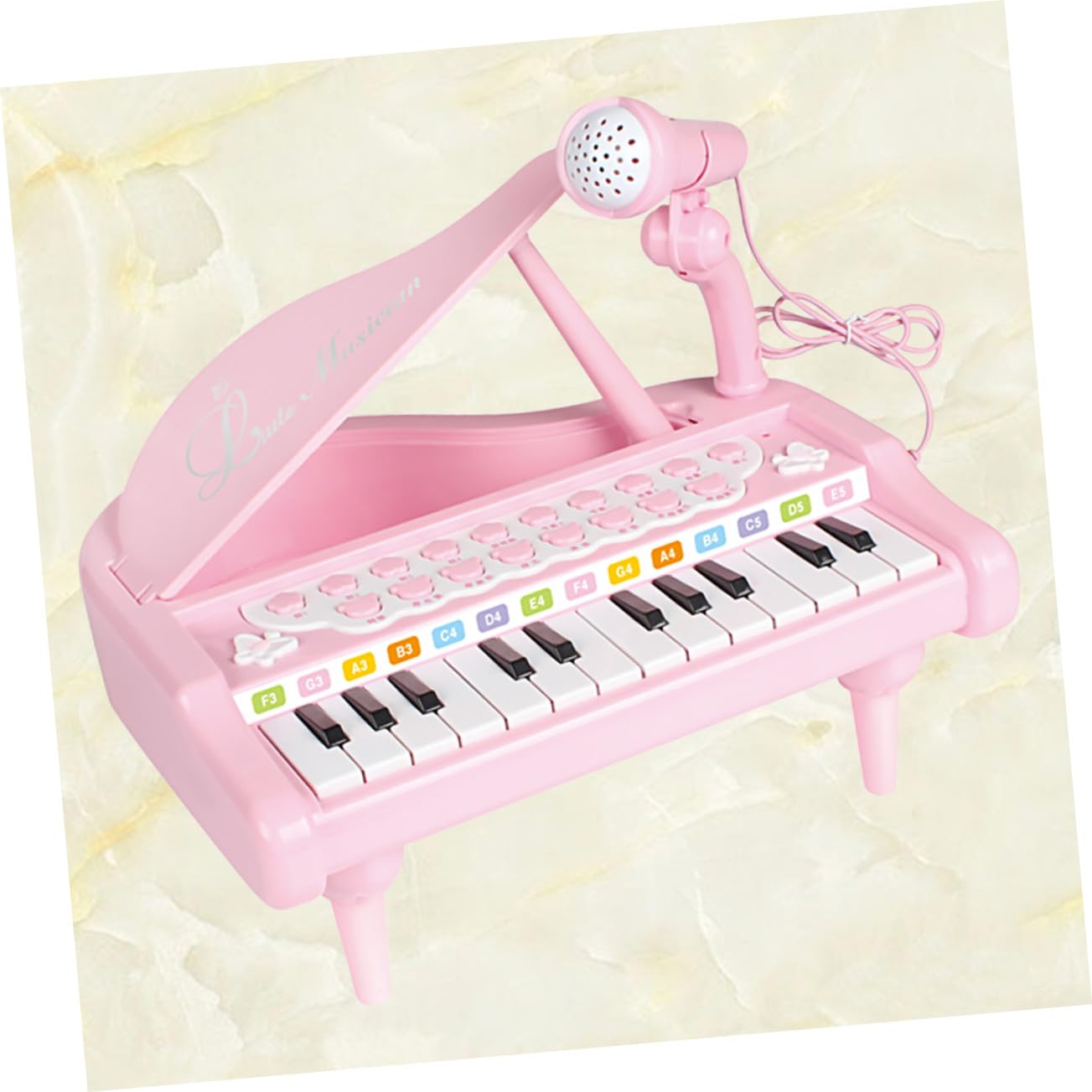 Organo Elettronico Giocattolo Rosa in Plastica con Microfono | Pianola Giocattolo con Microfono, Volume Regolabile, senza Batterie, Educazione Musicale per Ragazzo Ragazza