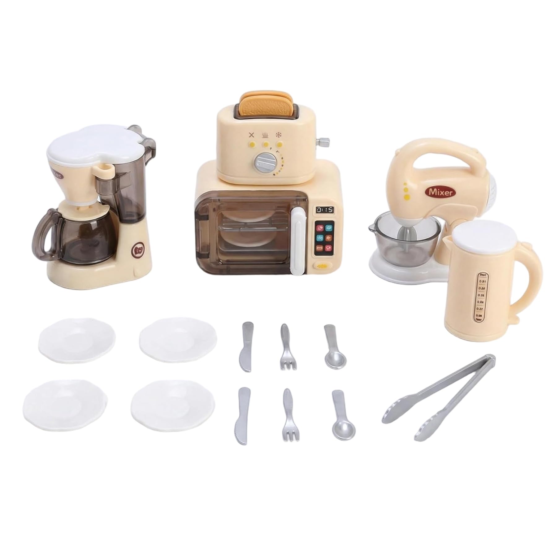 Aetherize Kids Kitchen Set, Pretend Play Toy with Working Microwave, Toaster & Coffee Maker, 6+ Mini Appliances for DIY Assembly, Kitchen Toys for Girls & Boys Ages 6 and Up Yellow Kids Set