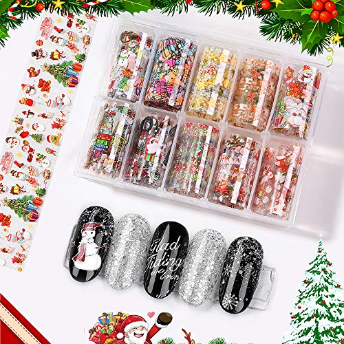 10 Rolls/Box Christmas Nail Art Holographic Stickers Nail Salon Diy Decoration Accessories (Christmas Tree Snowman) #TOP2