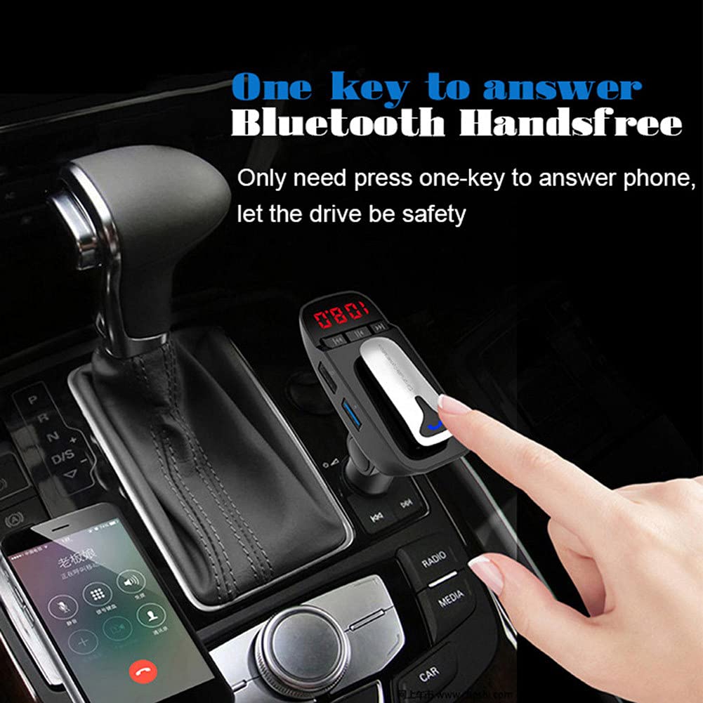 Trasmettitore Bluetooth per Auto con Auricolare, Bluetooth Lettore MP3 per Auto Vivavoce Wireless Radio Adattatore o Sistema Vivavoce con Doppio Caricatore USB, U Disk TF Card Uscita AUX