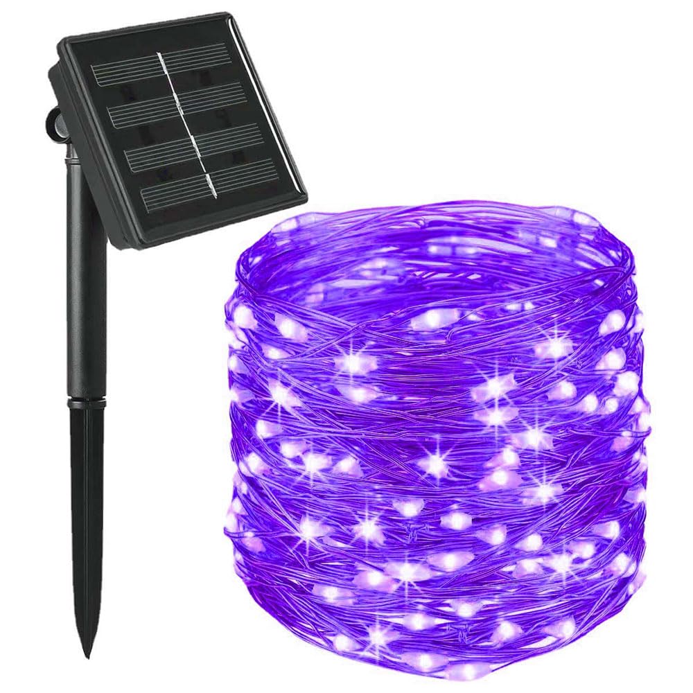 Treer Solar Outdoor Fairy Lights, Solar Powered Copper Wire Garden Lights, Outside IP65 Waterproof Garden Ornaments Outdoor LED String Lighting for Yard Wedding Patio (Purple,22m)