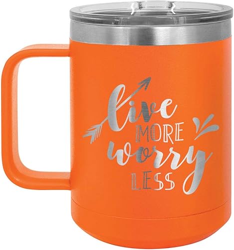 Miniatura 5 de LIVE MORE WORRY LESS - Taza de café de 15 onzas con tapa superior deslizante, taza de café de viaje aislada  Ideas de regalo de cumpleaños o Navidad