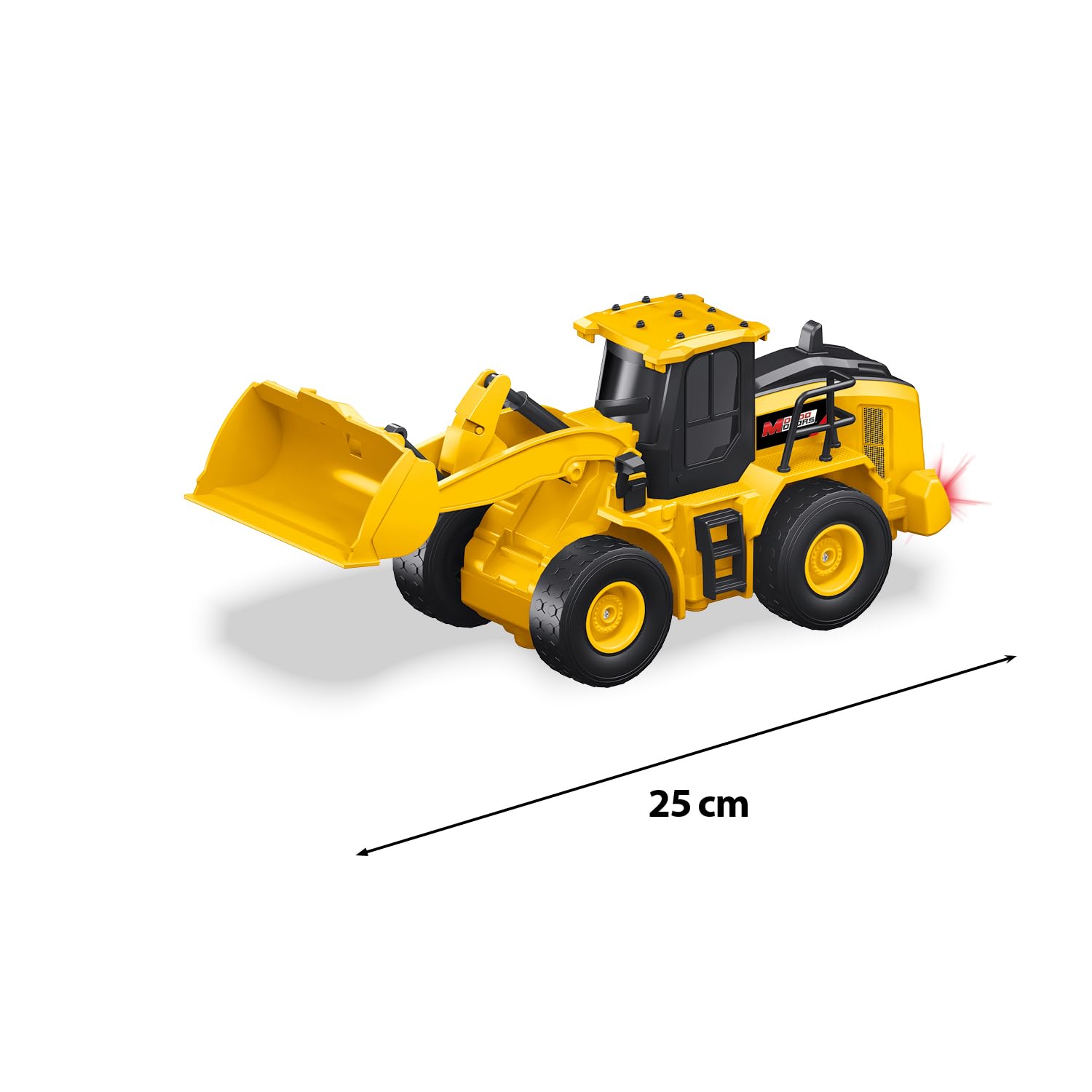 MONDO Motors Bulldozer radiocomandato, modello in scala 1:24, pacco batterie ricaricabili incluso, movimenti controllabili dal telecomando, giocattolo per bambini 63848