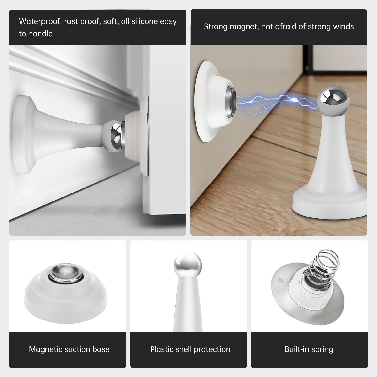 Magnetic Door Stopper – 2 Pack Heavy-Duty RV Door Holder, Silicone-Coated Magnet Catch For Bottom Of Door, White – For Campers, Boats, Cargo Compartments
