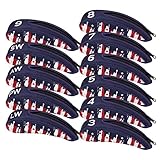 RoryTory 11pc Set Neoprene Zippered Golf Iron Mens Head Covers - Red/White/Blue
