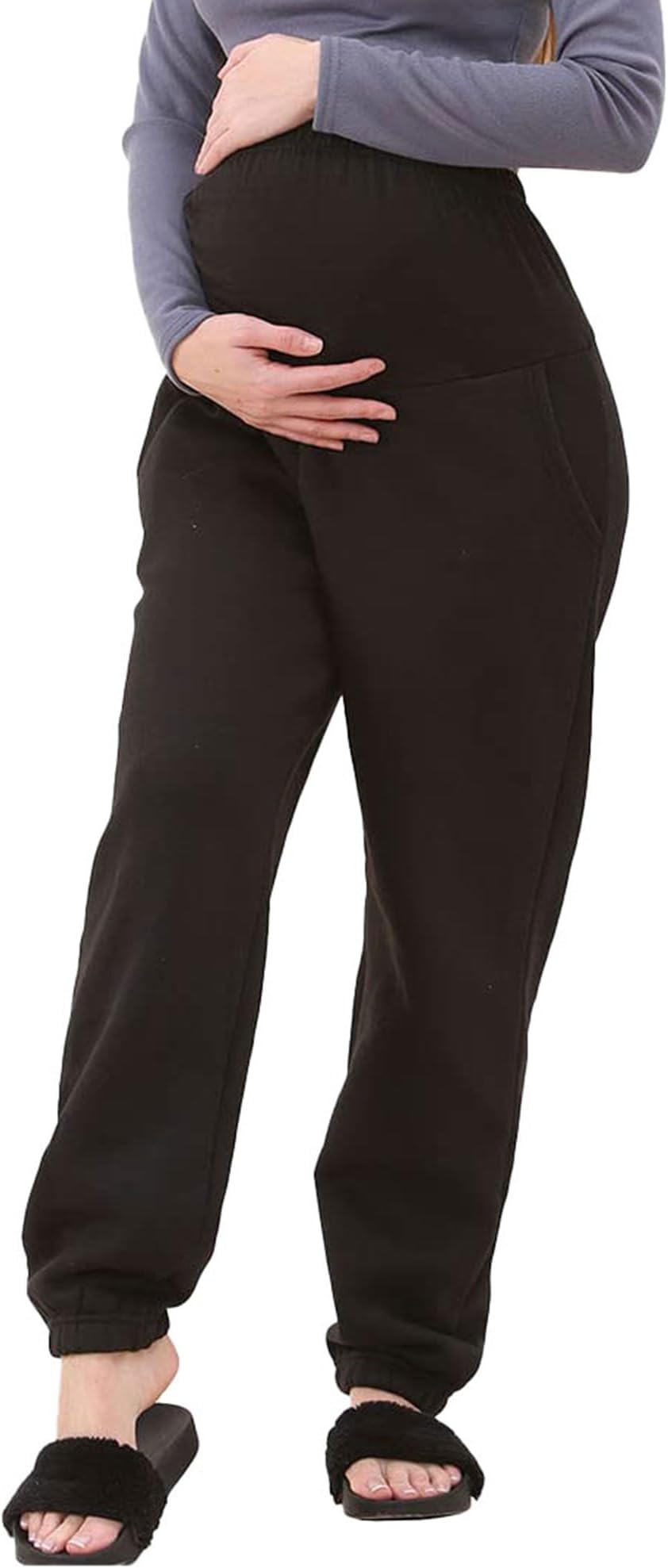 The Fancy DressWomen's Pregnancy Fleece Jogger Full Ankle Length Over The Bump Maternity Leggings Loose Casual Joggers Pregnant Pants for Belly Support UK