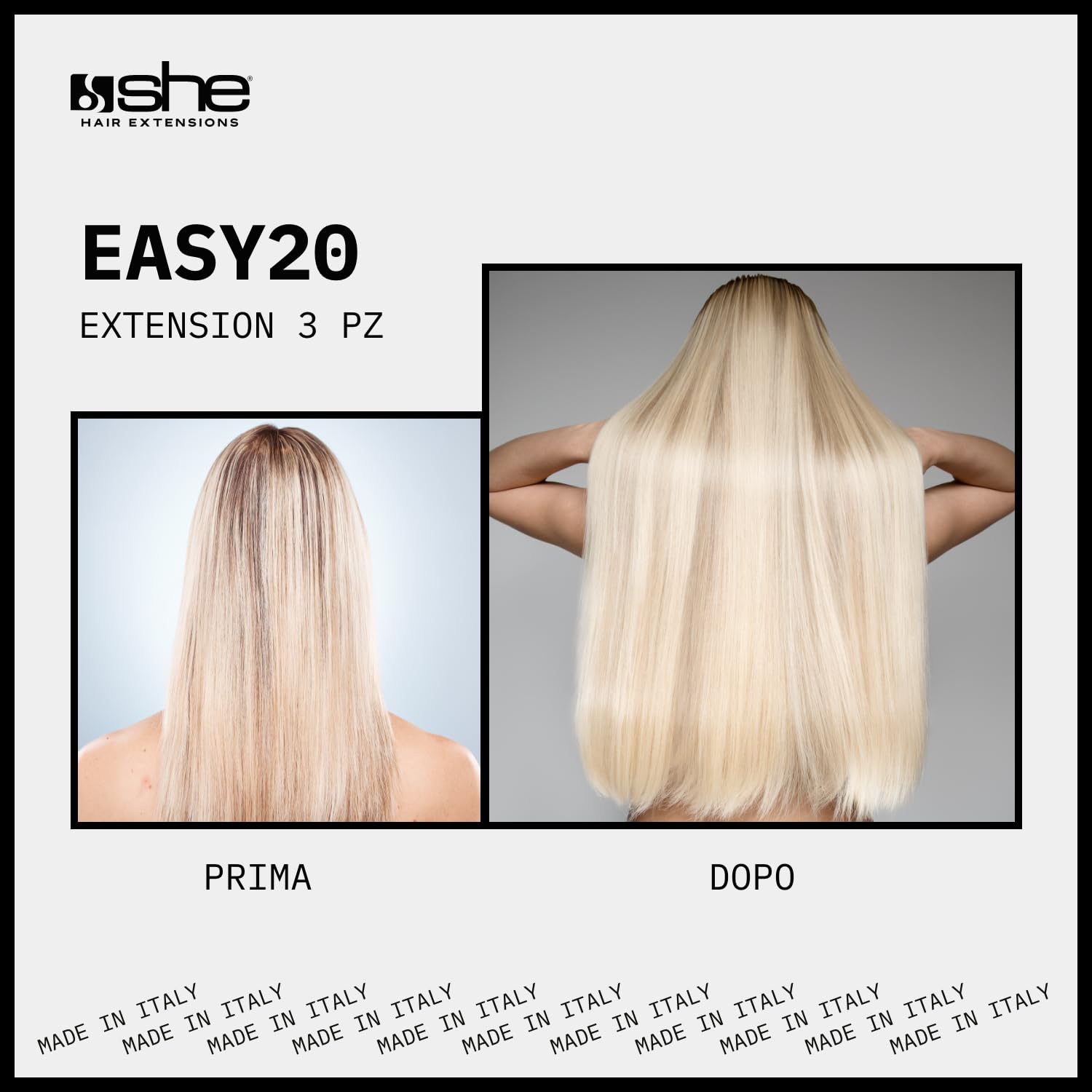 She Easy20 Extension 100% Made in Italy, Applicazione Veloce e Facile a Clip - Set da 3 Pezzi Capelli Veri Lisci - Castano Scuro