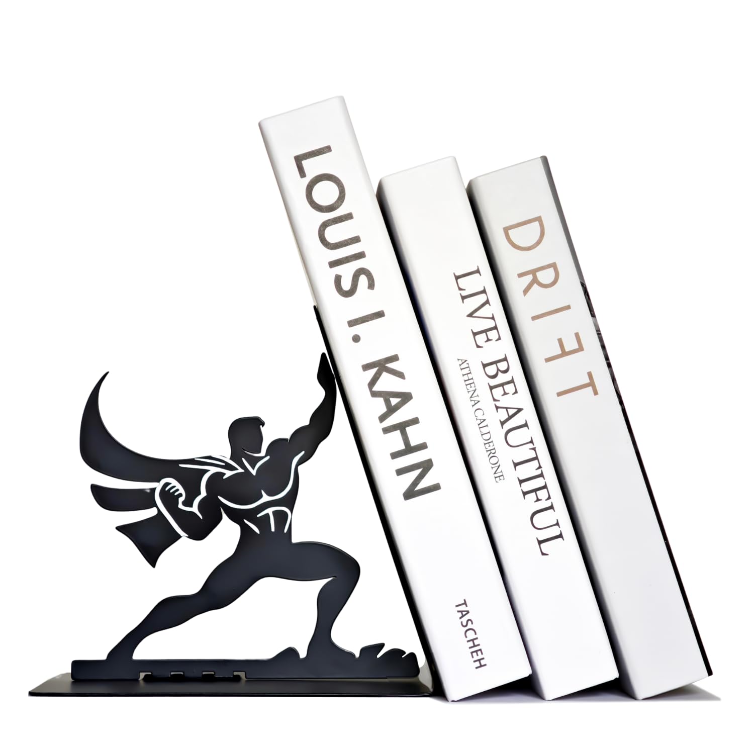 Superhero Metal Bookend – 6.5 Inch Heavy-Duty Book Holder with Anti-Slip Base, Unique Decorative Book Stand for Home or Office Shelf, Holds Large Books – Black