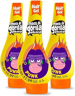Moco de Gorila Punk Hair Styling Gel - Max 10/10 Hold, Water Reactivatable, No Residue Shine, 3-Pack 12oz Squeezable Bottles