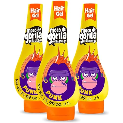Moco de Gorila Punk, Hair Styling Gel, Reactivate with water, Long-lasting Hold, 3-Pack of 11.99 Oz Each, 3 Squeezable Bottles.