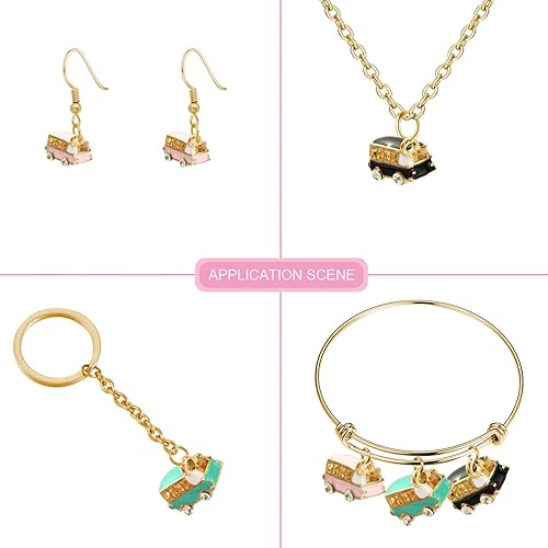 Miniatura 5 de Ipotkitt 15 dijes de autobús esmaltados de 3 colores, mini dijes de autobús para vehículos con diamantes de imitación de cristal para encontrar