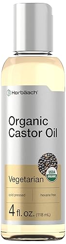 Horbäach Aceite de ricino orgánico | 4 onzas líquidas | prensado en frío y sin hexano | Para cara, cabello, pestañas y cejas | Fórmula vegetariana,