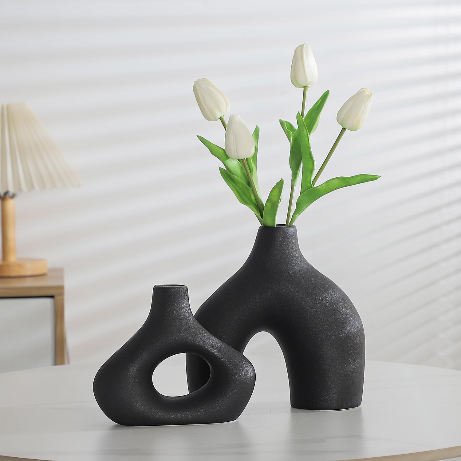 Set van 3 decoratieve vazen van zwart keramiek voor moderne interieurdecoratie, ronde matte vazen voor pampasgras, esthetische vazen, neutraal, boho, Scandinavisch, minimalisme Set van 3 decoratieve vazen van zwart keramiek voor moderne interieurdecoratie, ronde matte vazen voor pampasgras, esthetische vazen, neutraal, boho, Scandinavisch, minimalisme